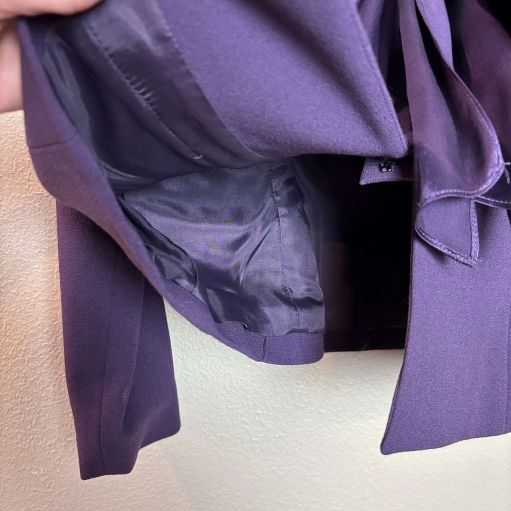 Adrianna Papell Womens 10 Purple Fur Trim Bow Blazer Jacket Glam Chic Holiday - Picture 7 of 14